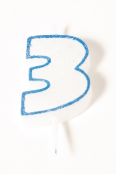 Number Glitter Candle, Blue No. 3 at sweetART