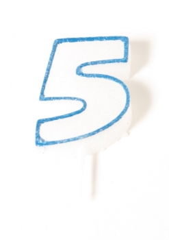 Number Glitter Candle, Blue No. 5 at sweetART