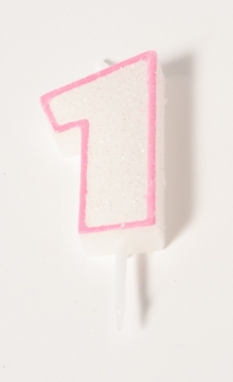 Number Glitter Candle, pink No. 1 at sweetART