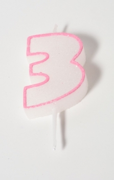 Number Glitter Candle, pink 3 at sweetART