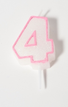 Number Glitter Candle, pink 4 at sweetART