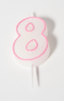 Number glitter candle, rose, pink, 8 at sweetART