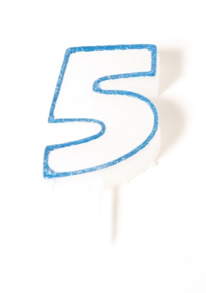 Number Glitter Candle, Blue No. 5 at sweetART