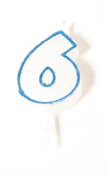 Number Glitter Candle, Blue No. 6 at sweetART