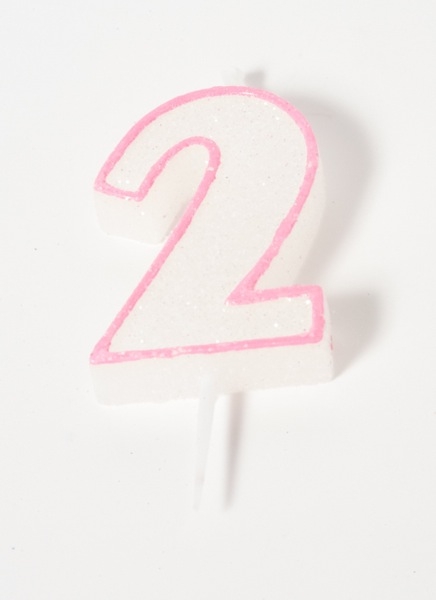 Number Glitter Candle, pink 2 at sweetART