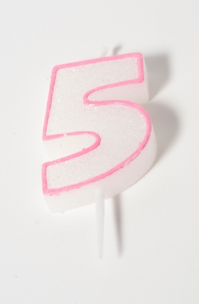 Number Glitter Candle, pink 5 at sweetART