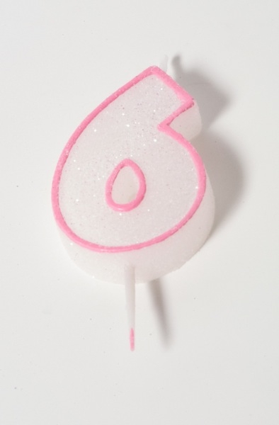 Number Glitter Candle, pink 6 at sweetART
