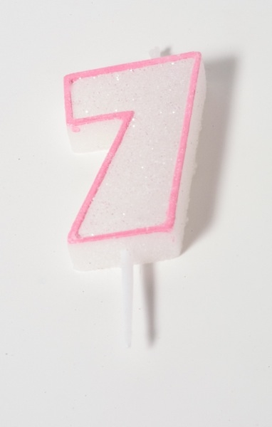 Number Glitter Candle, pink 7 at sweetART
