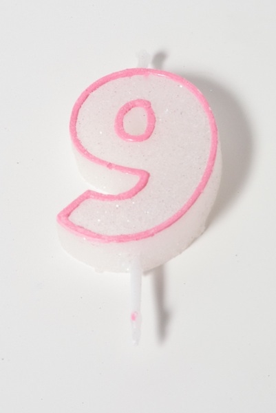 Number Glitter Candle, pink 9 at sweetART