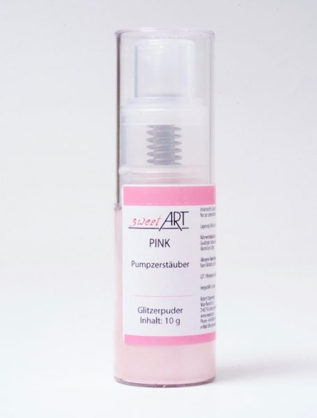 Pink glitter powder in a pump spray at sweetART