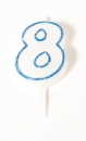Number Glitter Candle, Blue No. 8