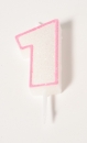Number Glitter Candle, pink No. 1